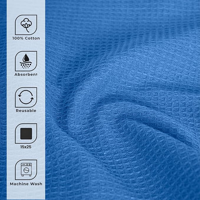 Blue Needles Waffle Weave Kitchen Towels, 15x25 Inches 100% Cotton Set of 6 Dish Towels for Kitchen, Ultra Soft & Absorbent with Hanging Loop, Spring Summer Dish Rags for Quick Drying - Sky Blue