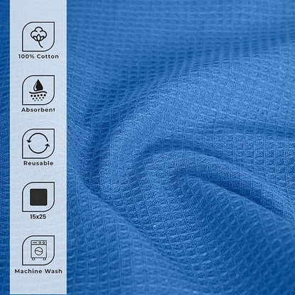 Blue Needles Waffle Weave Kitchen Towels, 15x25 Inches 100% Cotton Set of 6 Dish Towels for Kitchen, Ultra Soft & Absorbent with Hanging Loop, Spring Summer Dish Rags for Quick Drying - Sky Blue
