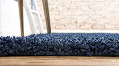 Unique Loom Solid Shag Collection Area Rug (2' 6" x 13' 1" Runner, Sapphire Blue/ Navy Blue)