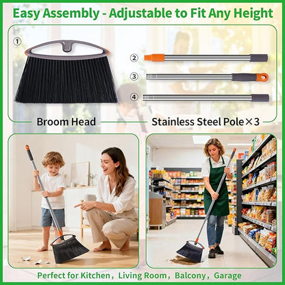 Still Bristle Broom to Sweep Snow, Heavy Duty Broom with Collapsible Handle, Ideal for Indoor Outdoor Hardwood Floors Kitchen Salon Camping Cat Pets Hair Home Room Office, Sturdy and Durable, Gray