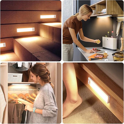 6 Pack Under Cabinet Lights Wireless, 32 LED Motion Sensor Light Indoor Rechargeable Magnetic Closet Lights Battery Operated, Under Counter Lights for Kitchen, Wardrobe, Stairs, Warm Light