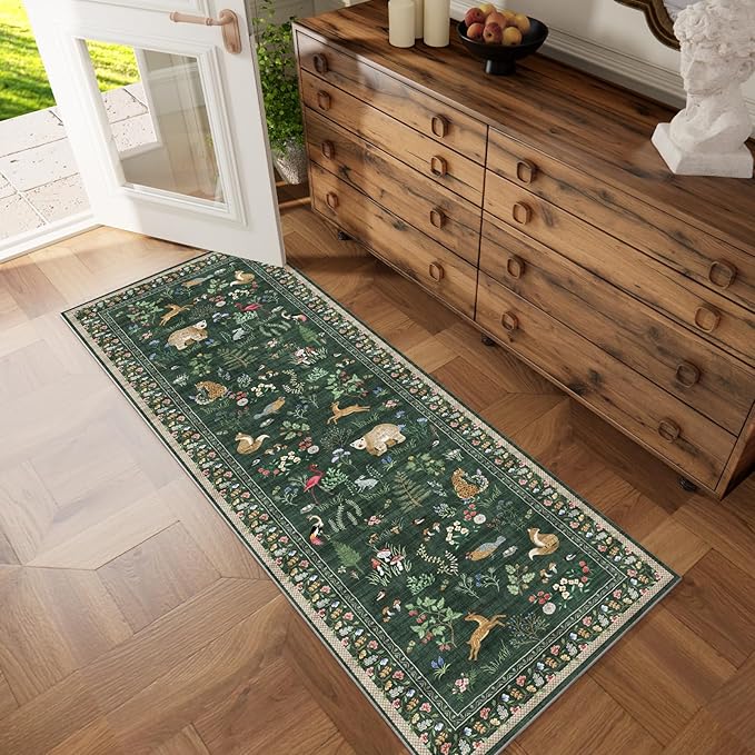 Washable Kitchen Rug Runners for Hallways: 2'6"x8' Bedroom Runner Rugs Non Slip Low Pile Soft Stain Resistant Floor Runenr Rug for Entryway Indoor Hallway Kitchen Laundry Room Beside Farmhouse