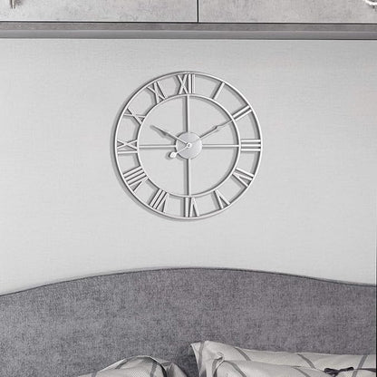 LEIKE 24" Modern Large Wall Clocks,Vintage, Round,Silent Non Ticking,Battery Operated,Silver Metal Roman Numerals Clock for Living Room/Bedroom/Kitchen Decor