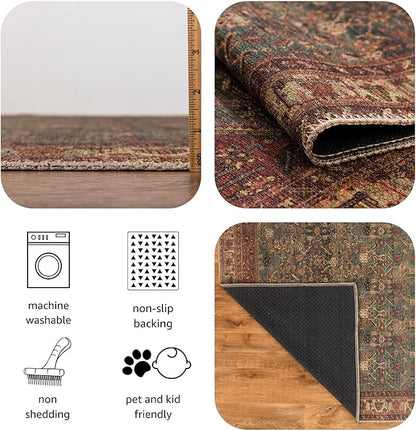 Keen Home Design 10x14 Rug - Machine Washable Area Rug with Non-Slip Backing, Ideal for Living Room, Dining Room, Bedroom - Vintage, Easy Clean, Durable, Low Pile Rug - (9'7" x 14')