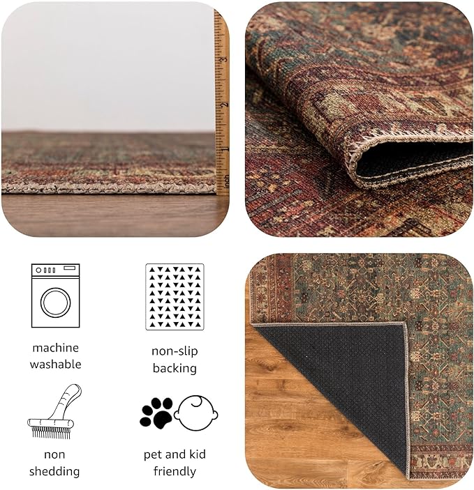 Keen Home Design 2x7 Rug - Machine Washable Runner Rug with Non-Slip Backing, Ideal for Hallway, Entryway, Kitchen, Laundry Room - Vintage, Easy Clean, Durable, Low Pile Rug - (2'6" x 7')