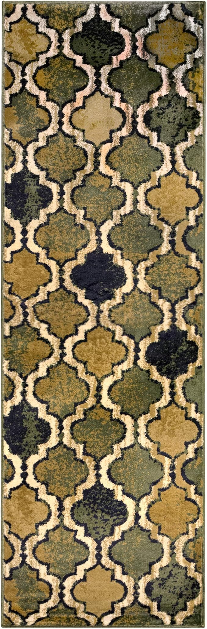 Superior Indoor Area Runner, Jute Backed, Perfect for Hallway, Living/ Dining Room, Bedroom, Office, Kitchen, Entryway, Modern Geometric Trellis Floor Decor, Viking Collection, 2' 7" x 8', Green
