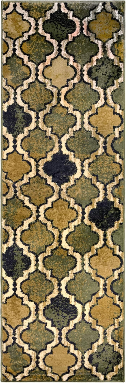 Superior Indoor Area Runner, Jute Backed, Perfect for Hallway, Living/ Dining Room, Bedroom, Office, Kitchen, Entryway, Modern Geometric Trellis Floor Decor, Viking Collection, 2' 7" x 8', Green