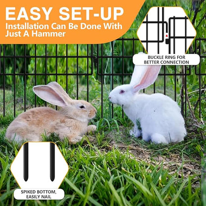 32 Panels Animal Barrier Fence No Dig, 32ft(L) X 13in(H) 1.2in Gap Rabbit Fences Ground Defense Border Small Metal Fencing, Dog Blocker Under Barriers for Garden, Flower Bed, Patio