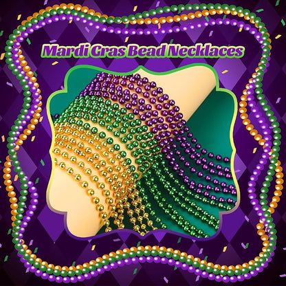 72 PCS Mardi Gras Beads Necklaces, Gold Green Purple Metallic Bead Necklaces 33” 7 mm Mardi Gras Beads Necklaces Accessories Bulk Party Beads Necklaces for Mardi Gras Party, Throw Beads Party Favors
