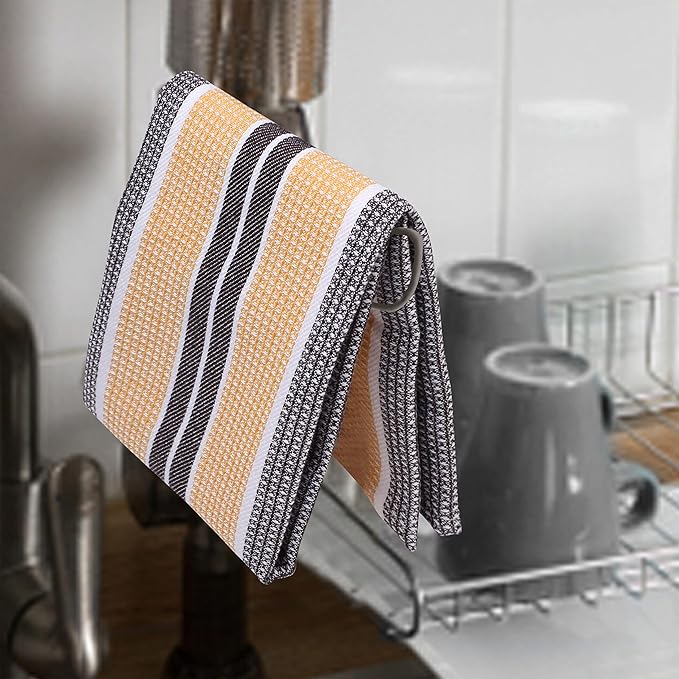 Goroly Home 6 Pack Cotton Vintage Kitchen Dish Towels - Highly Absorbent Quick Dry Professional Grade Cotton Cleaning Towels with Hanging Loop, Honeycomb Pattern - 18x28 Inch - Mustard Brown
