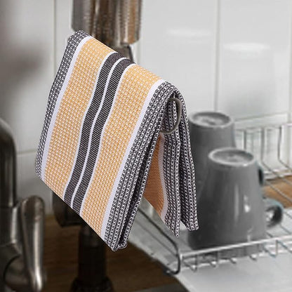 Goroly Home 6 Pack Cotton Vintage Kitchen Dish Towels - Highly Absorbent Quick Dry Professional Grade Cotton Cleaning Towels with Hanging Loop, Honeycomb Pattern - 18x28 Inch - Mustard Brown