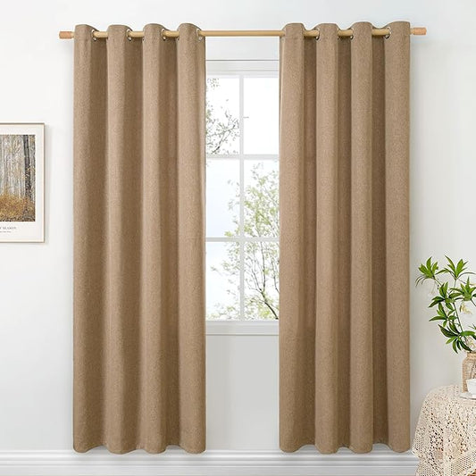 BGment Tan Linen Burlap Curtains 80 Inch Length 2 Panel for Living Room, Thick Farmhouse Camel Window Drapes with Grommet Light Filtering Privacy for Bedroom Non See Through, Each 52 Inch Wide