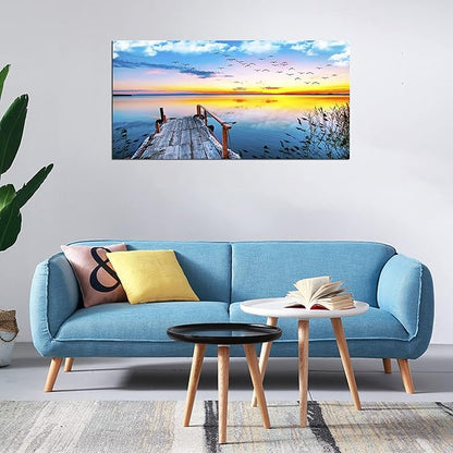 XXMWallArtFC2262 Jetty In The Sunset Lake Wall Art Canvas Prints Painting Nature Pictures Framed Landscape Paintings Canvas Wall Art for Living Room Bedroom Kitchen Home and Office Wall Decor