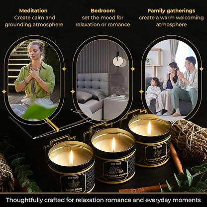Candle Gift Set Of 3 Sage Pine|Cinnamon Vanilla|Eucalyptus Lime Highly Scented Soy Candels Clean Non Toxic Velas Aromáticas Favors For Women Coworkers Friends Guests Also For Diwali Christmas Holidays
