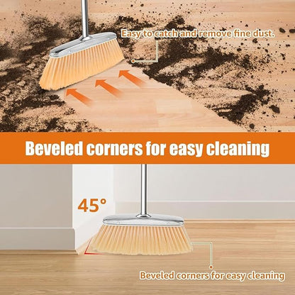 Stainless Steel Broom and Dustpan Set, Long Handle Floor Cleaning Tool & Home Cleaning Equipment, Heavy Duty Sweep Accessory for Living Room Bedroom Study Apartment Garage Bathroom Restaurant Office