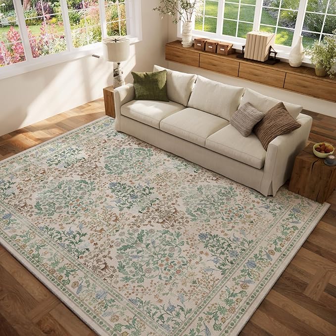 Machine Washable Rugs for Living Room: 6x9 Bedroom Rug Vintage Stain Resistant Non Slip Low Pile Lightweight Soft Carpets for Living Room Dining Room Kitchen Nursery Kids Room Farmhouse