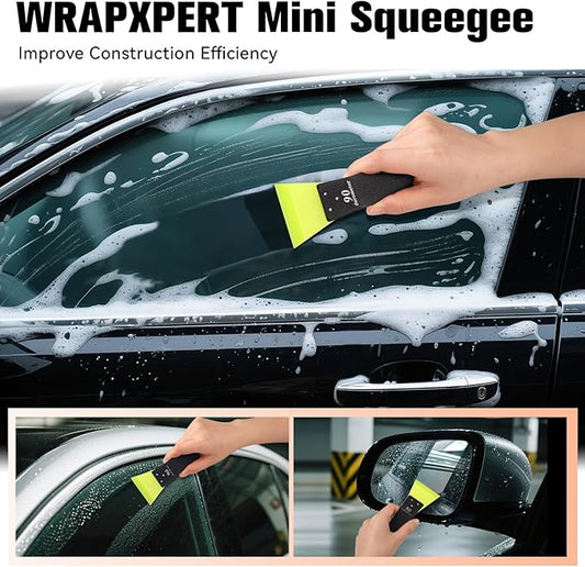 WRAPXPERT Small Squeegee 2 Pack, Mini Squeegee for Small Window Tint Kits, Stainless Steel Handle Rubber Window Squeegee for Window Cleaning, Car Corner Window Windshield, Window Tint Tools