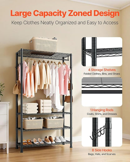 VEVOR Clothing Garment Rack, Heavy Duty Closet Wardrobe, Adjustable Tiers Clothes Racks with Steel Frame, for Bedroom, Clothing Store, Hallway