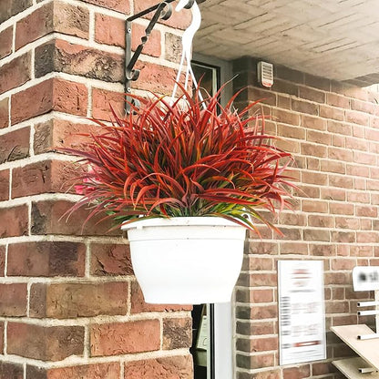 Uieke 12 Bundles Artificial Outdoor Plants UV Resistant Fake Grass Plants Faux Plastic Plants Greenery Shrubs for Home Garden Pathway Window Box Front Porch Cemetery Fall Decor, Autumn Red