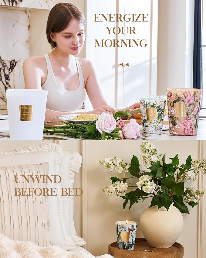 M&SENSE Creamy Vanilla Pie Scented Natural Soy Wax Candle, 14.1oz 60 Hours Long Lasting Slow Burning Candles for Home Decor, Aromatherapy Candle for Stress Relief
