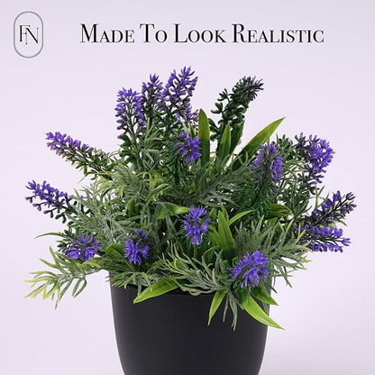 3 PACK 10" H Artificial Plant Greenery Pot (9" W Potted Greenery: Fake Faux Lavender Eucalyptus Boxwood) for Home Decoration Shop Decor Office Desk Dining Table Kitchen Washroom Garden Party Wedding