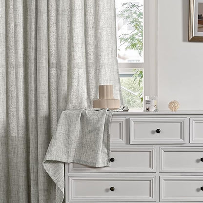 YoungsTex Dark Grey Linen Kitchen Curtains 40 Inches Long for Short Window, Semi Sheer Drapes with Rod Pocket Back Tab Light Filtering Privacy for Cafe Bathroom, 2 Panels, 42 X 40 Inch