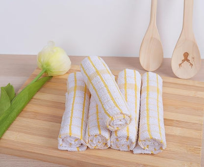 AMOUR INFINI Kitchen Dish Cloths Set of 8 - Ultra Soft, Highly Absorbent, Quick-Drying Terry Cotton Dishcloths 12"x12" Inch Wash & Cleaning Cloths for Kitchen & Dishwashing (Yellow)