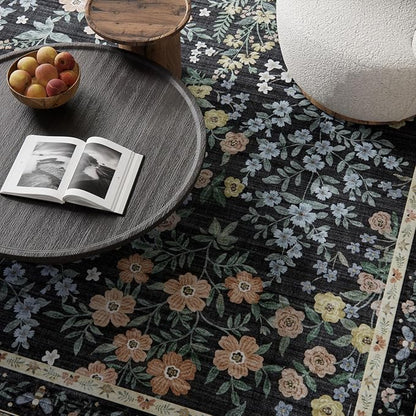 Washable Living Room Area Rug: 5x7 Rugs for Bedroom Vintage Stain Resistant Non Slip Low Pile Soft Lightweight Carpet Rug for Kitchen Dining Room Kids Room Nursery Living Room