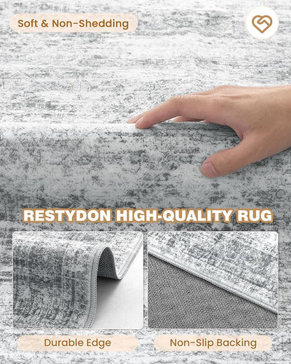 3x8 Runner Rug Non Slip Washable for Entryway, Vintage Hallway Runner for Front Porch, Laundry Room, Bedroom, Abstract Stain Resistant Thin Indoor Kitchen Mats for Floor(3'x8', Grey/Ivory)