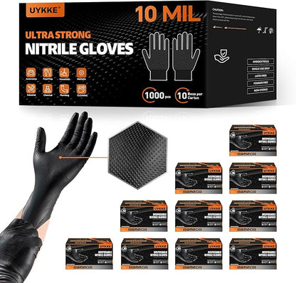 HEAVY DUTY 10 Mil Nitrile Gloves Disposable Mechanic Rubber Gloves Industrial with Raised Diamond Texture,Latex Free