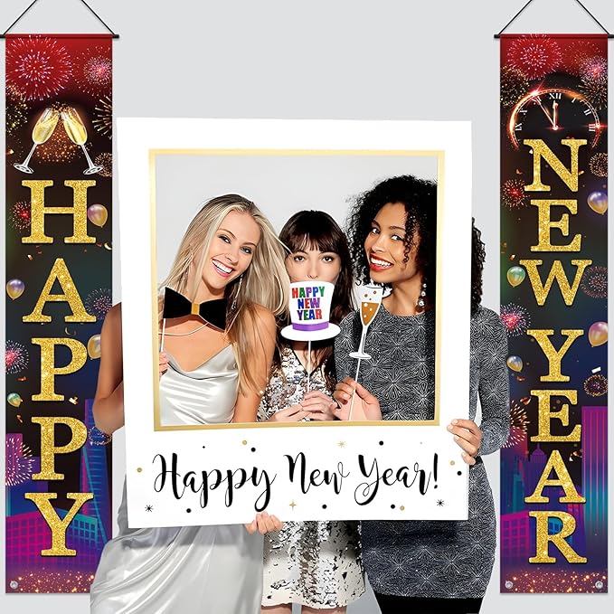 2026 New-Years Decorations, Premium Happy New Year Banner, Large 71x12in, Ideal New Years Eve Party Supplies 2026, Classic Design, HQ Fabric, HD Printing, Perfect for NYE Decorations