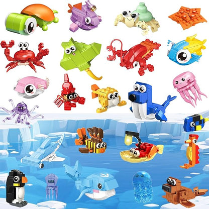 24 Pack Party Favor for Kids Building Set, Mini Ocean Animals Building Blocks Toy for Goodie Bag Stuffers, Classroom Prizes, STEM Toys for Boys,Easter Basket Stuffers, Birthday Gifts