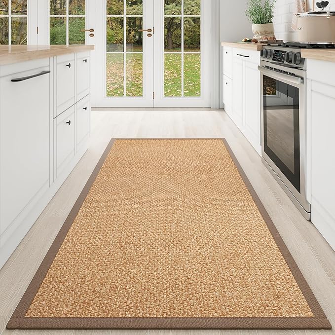 Washable Runner Rug 3x5 Jute Like Entryway Indoor Runner Mat Rugs Non Slip, Woven Soft Farmhouse Area Boho Floor Carpet for Hallway Kitchen Laundry Hall Backdoor Bedroom Living Room, Brown