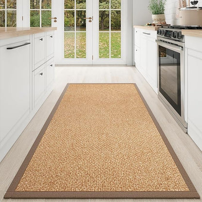 Washable Runner Rug 3x5 Jute Like Entryway Indoor Runner Mat Rugs Non Slip, Woven Soft Farmhouse Area Boho Floor Carpet for Hallway Kitchen Laundry Hall Backdoor Bedroom Living Room, Brown