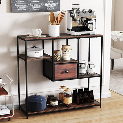 Giantex 40” Narrow Console Table, Modern Sofa Table with Open Storage Shelves and Removable Drawer, Skinny Behind Couch Tables, Long Entrway Tables for Living Room, Foyer, Hallway (Rustic Brown+Black)