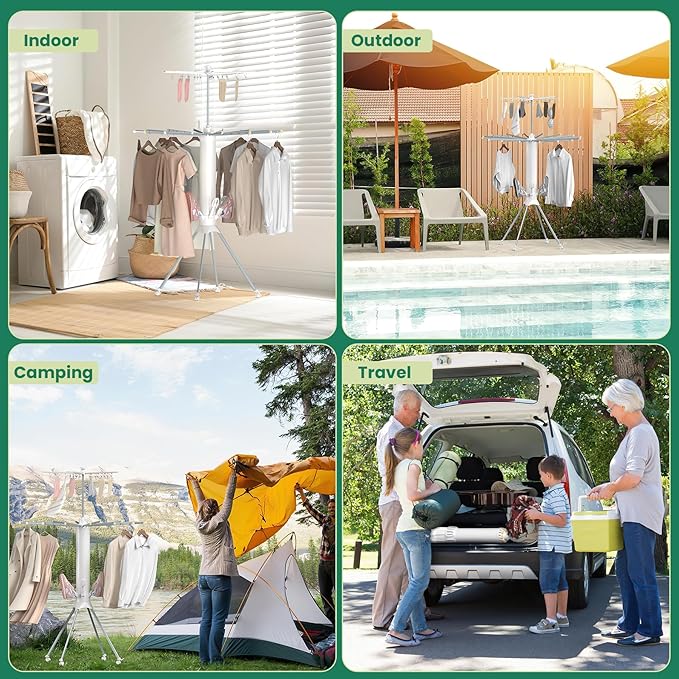 Clothes Drying Rack Foldable, 4-Legged Laundry Drying Rack Collapsible, Clothing Drying Rack with 4 Pulleys, 3-Tier Collapsible Drying Racks for Laundry and Shoes