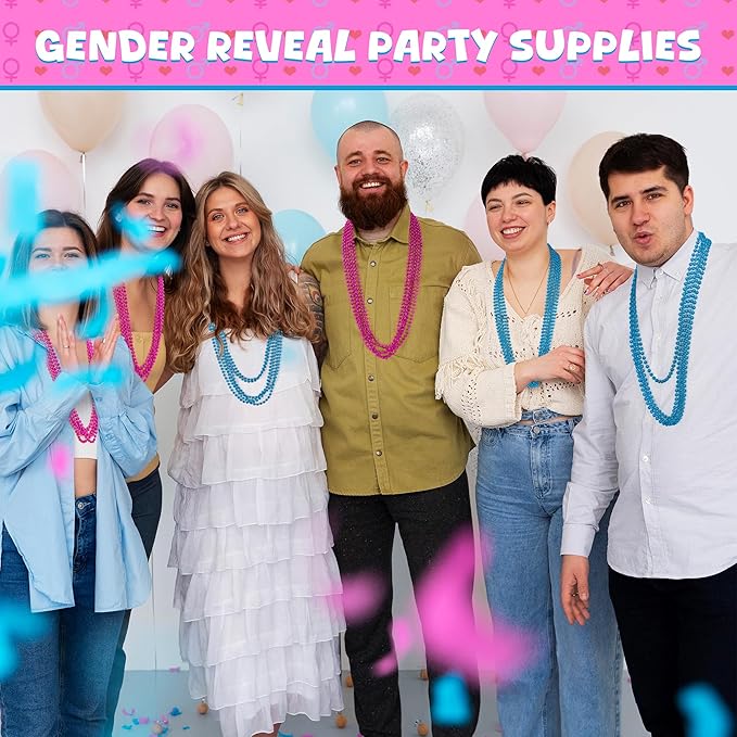 120 PCS Gender Reveal Beads, 33'' Gender Reveal Necklace Decorations, Pink and Blue Round Bead Necklaces Bulk, Creative Gender Reveal Party Supplies Accessories