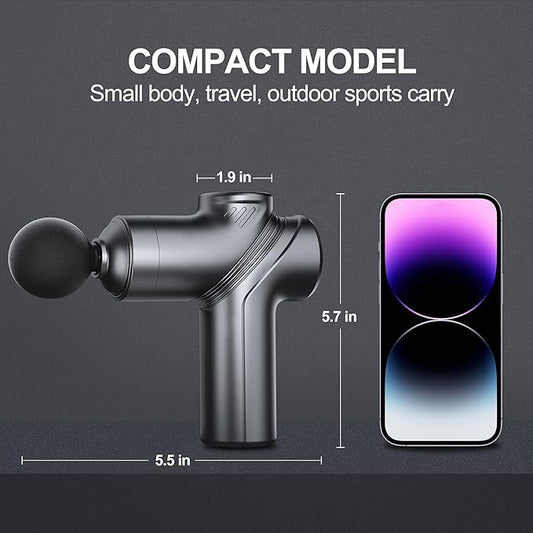 Deep Tissue Mini Massage Gun, Muscle Percussion Massager for Athletes, 4 Massages Head and 6 Speeds for Pain Relief, Grey
