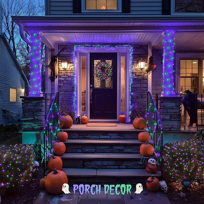 JMEXSUSS Halloween Lights Battery Operated, 2 Pack 100 LED 33ft Halloween Fairy Lights with Remote, 8 Modes Twinkle String Light for Fireplace Porch Tree Centerpiece Wreath Decor, Purple and Green