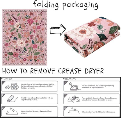 Rugcomf Living Room Rug 6x9 Machine Washable Boho Area Rug Non Slip Floral Vintage Low Pile Large Carpet for Bedroom, Farmhouse, Dining Room, Kids Playroom(Pink)