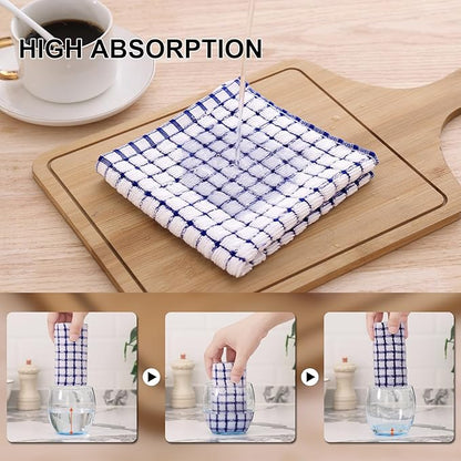 Kitinjoy Cotton 8 Pack Terry Kitchen Dish Cloths, 12 x 12 Inches Super Soft and Absorbent Dish Rags, Quick Drying Dish Towels for Washing Dishes, Blue