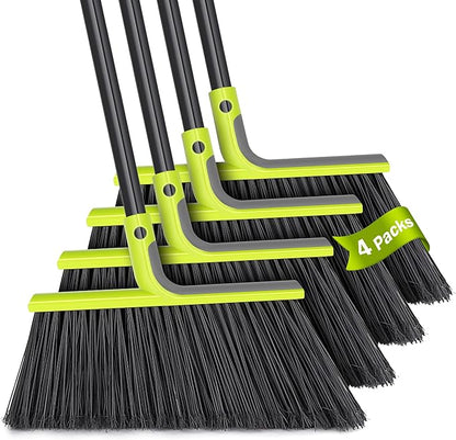 4 Packs Outdoor Broom Heavy Duty, 56 inches Tall Commercial Soft Bristle Angle Brush for Sweeping Outside Patio Garden Porch Deck Shop Restaurant Garage House Lobby Hardwood Floors (Green)