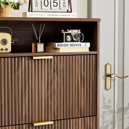 Rainbow Home Oregon Shoe Storage Cabinet, 31.6" W Narrow Fluted Design with 2 Flip Drawers, Walnut Freestanding Organizer for Entryway, Foyer, Hallway | Mid Century Modern (2 Flip Drawers)