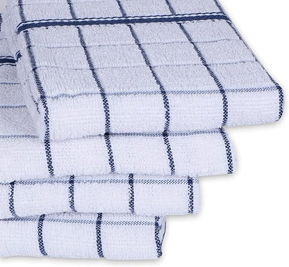 AMOUR INFINI Terry Cotton Kitchen Towels 4-Pack - Large 18 x 28 Inch, Absorbent & Soft Dish Towel with Hanging Loop, Washable Ideal for Cleaning, Drying (Blue)