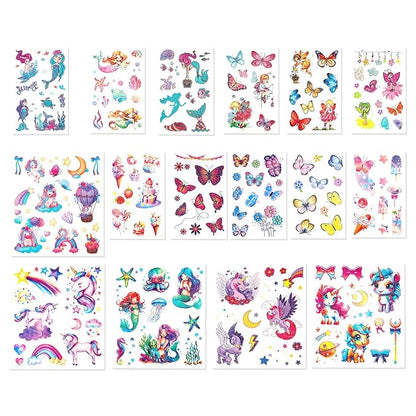 150+ Kids Glitter Temporary Tattoos for Girls – Individually Wrapped Party Favors, Waterproof Tattoo Stickers – Mermaid, Unicorn, Fairy, Butterfly Birthday Pinata Stuffers