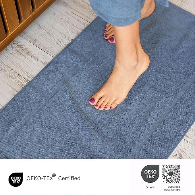 SALBAKOS 100% Turkish Cotton Bath Mat Set 2-Piece - 20x34 inch, Premium Quality Hotel & Spa Collection, Soft, Absorbent, Long Lasting, Durable Bathroom Rugs | Made in Turkey (Blue, 2 Bath Mats)