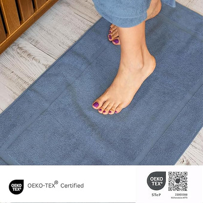 SALBAKOS 100% Turkish Cotton Bath Mat Set 2-Piece - 20x34 inch, Premium Quality Hotel & Spa Collection, Soft, Absorbent, Long Lasting, Durable Bathroom Rugs | Made in Turkey (Blue, 2 Bath Mats)
