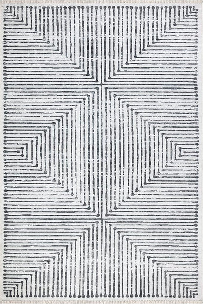 Bloom Rugs Caria Washable Non-Slip 6x9 Rug - Ivory/Black Striped Area Rug for Living Room, Bedroom, Dining Room, and Kitchen - Exact Size: 6' x 9'