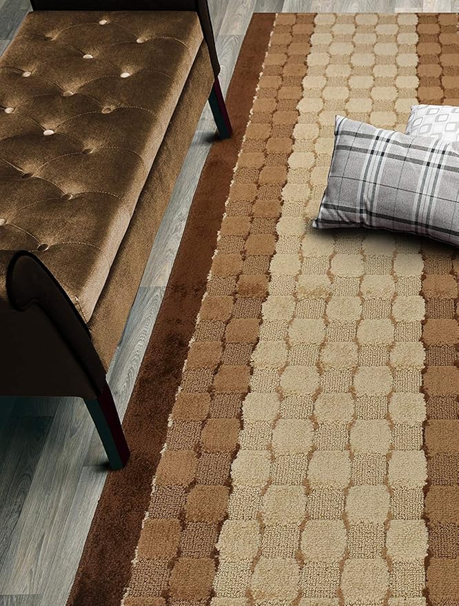 Custom Cut Hallway Runner Rug, Slip Resistant, 31 Inch Wide X Your Choice of Length, Checkered Brown, 31 Inch X 34 feet