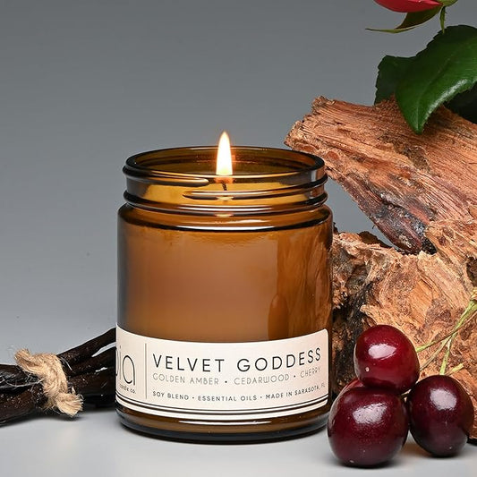 Bia Candle Co Soy Blend Candle, Cassis, Grapefruit & Cherry with Jasmine, Rose & Muguet Over Vanilla, Golden Amber & Cedar – Clean Burn, Lead-Free Cotton Wick – Velvet Goddess, 7 oz